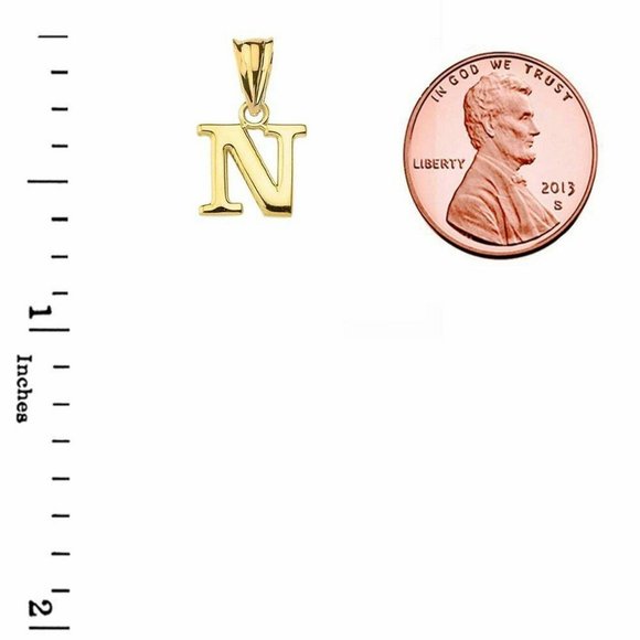 10k Solid Gold small Mini Initial Letter N pendant Necklace